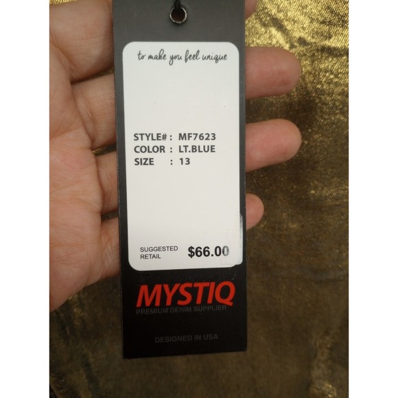 NWT MYSTIQ Womens High Waisted Jeans SZ 3 Unique Gold Spray Paint Look $66 MSRP - Picture 4 of 16